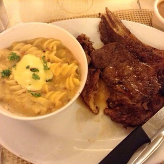 T-Bone Steak with Chorizo Carbonara Pasta - dari Everything at Steak Family Steakhouse (Greenhills ) di Greenhills |Metro Manila