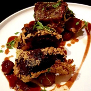 Crispy Beef Short Ribs with white kimchi, honey Soh glazed potatoes - Dempsey Rd's The Disgruntled Chef (Dempsey Rd)|Singapore